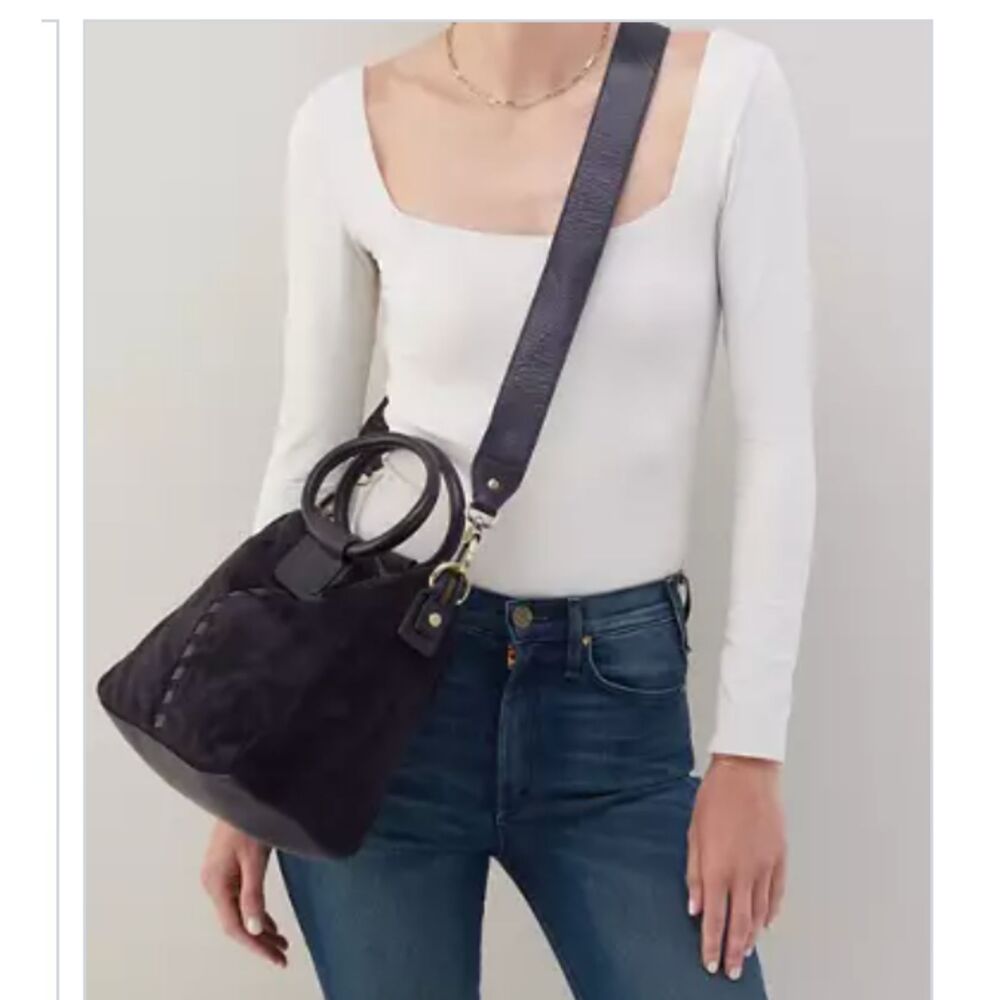 Hobo Sheila Medium Satchel in Navy Suede - Picture 7 of 7